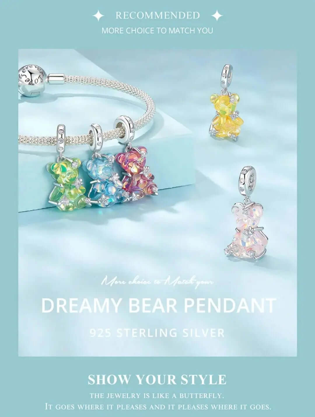Crystal Bear Pendant Charm 925 Sterling Silver Charm Outlet