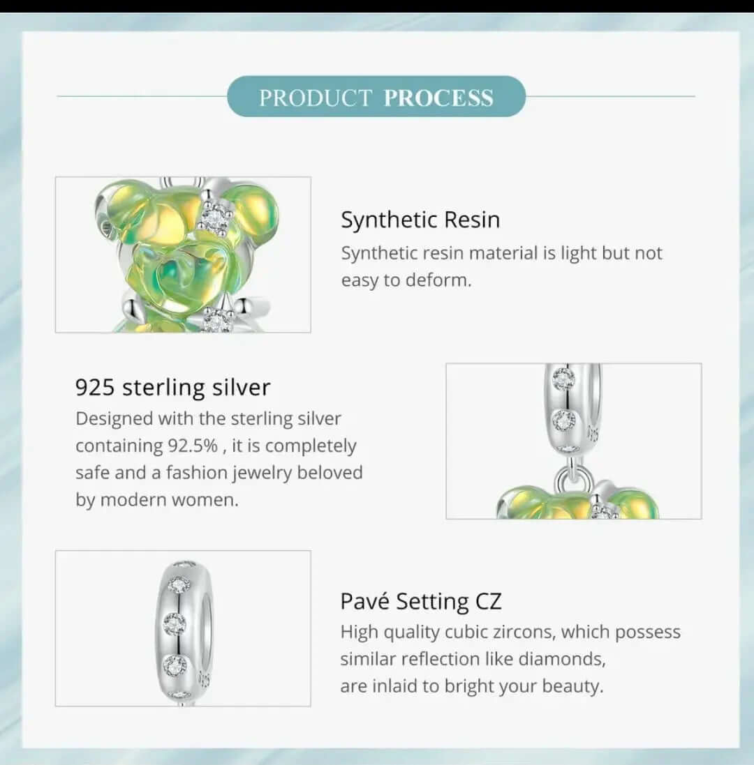 Crystal Bear Pendant Charm 925 Sterling Silver Charm Outlet