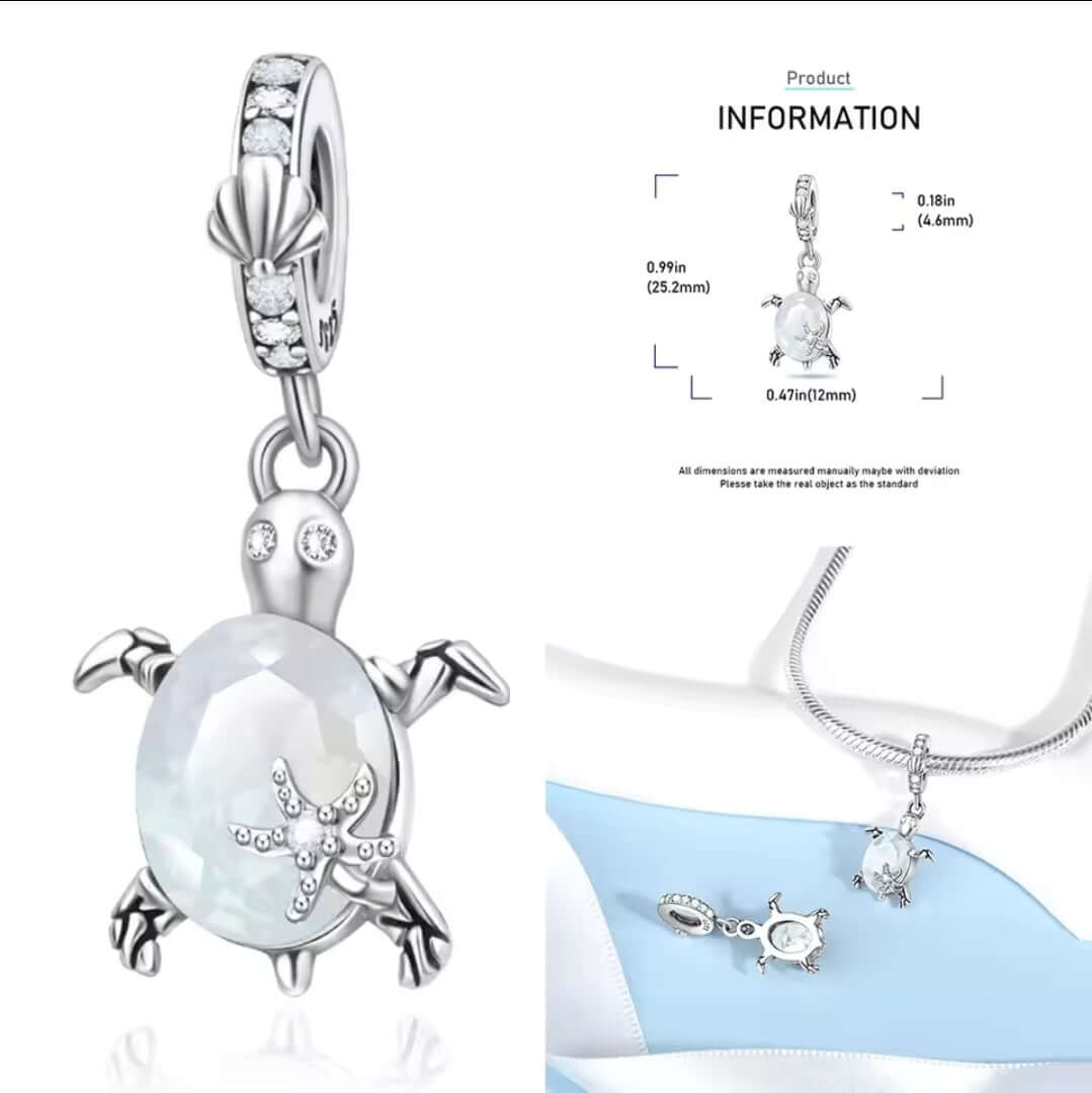 925 Birthstone Sea Turtle Charm June (pearl/White)