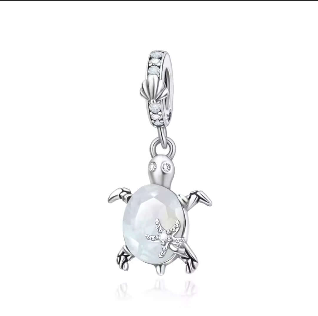 925 Birthstone Sea Turtle Charm June (pearl/White)
