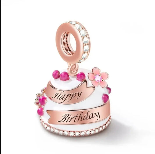 Rose Gold Brthday Cake Charm Outlet