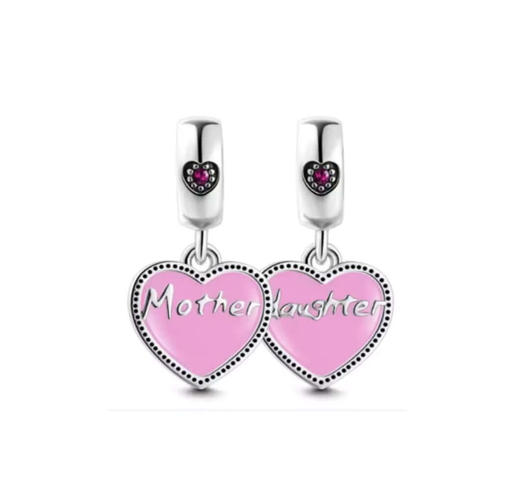 Sterling Silver Mother Daughter Dangle Charm 925 Mother's Day Gift