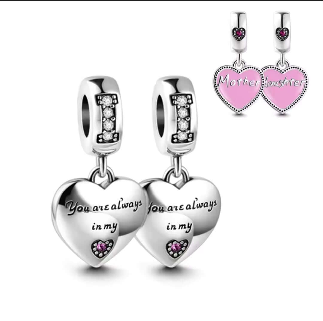 Sterling Silver Mother Daughter Dangle Charm 925 Mother's Day Gift