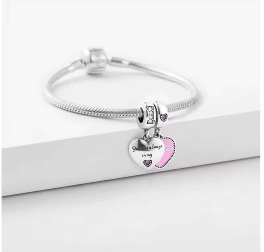 Sterling Silver Mother Daughter Dangle Charm 925 Mother's Day Gift