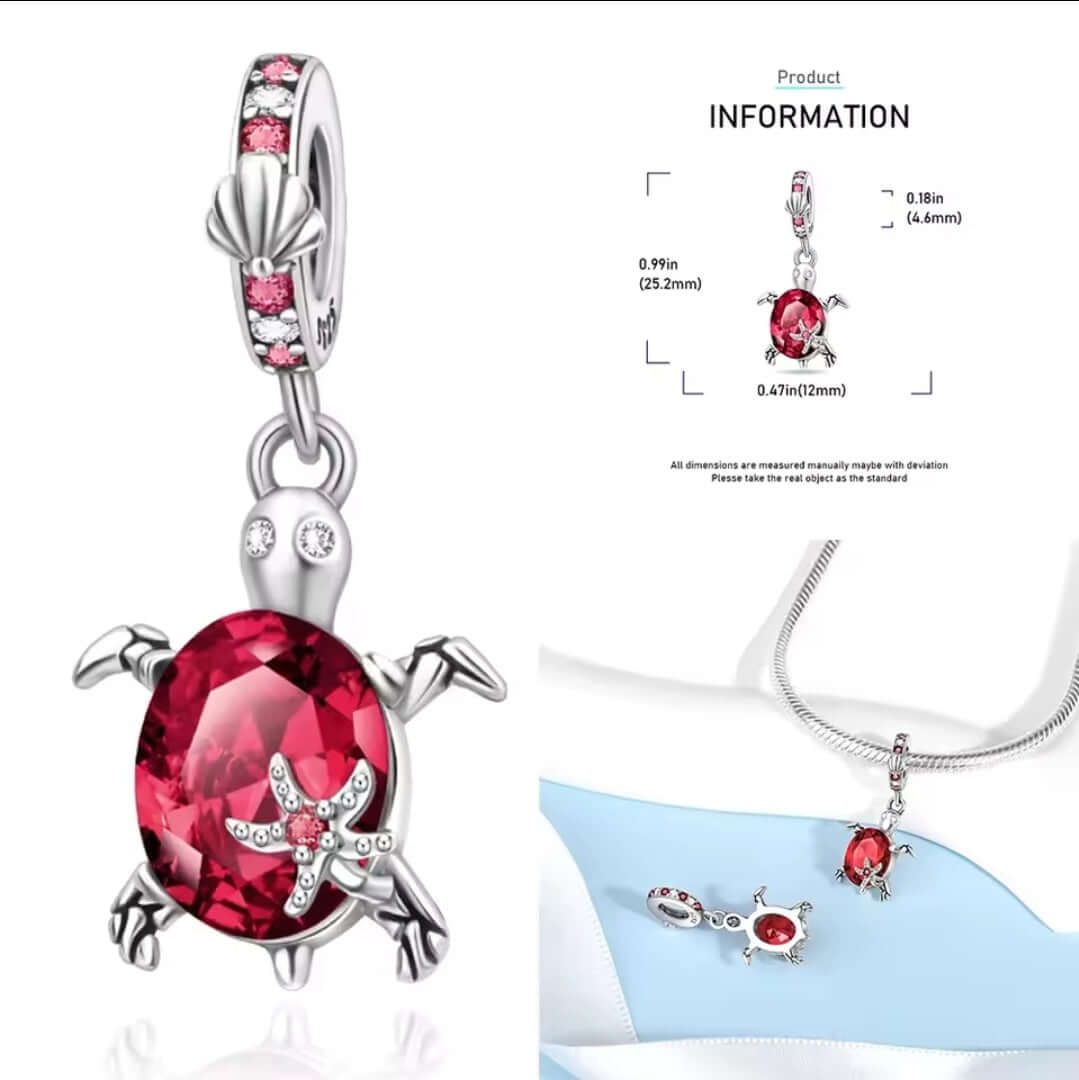 925 Birthstone Sea Turtle Charm January (Deep Red)