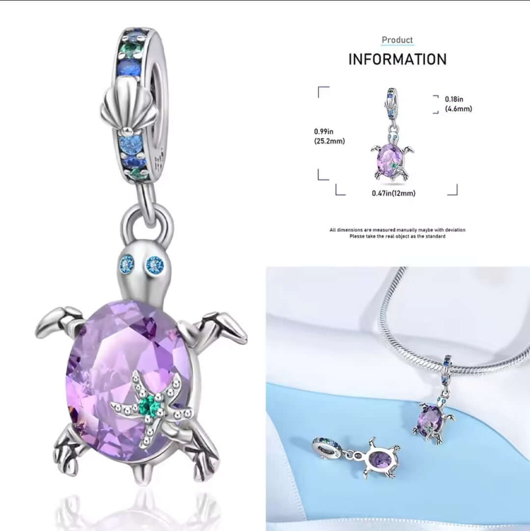 925 Birthstone Sea Turtle Charm February (Purple)