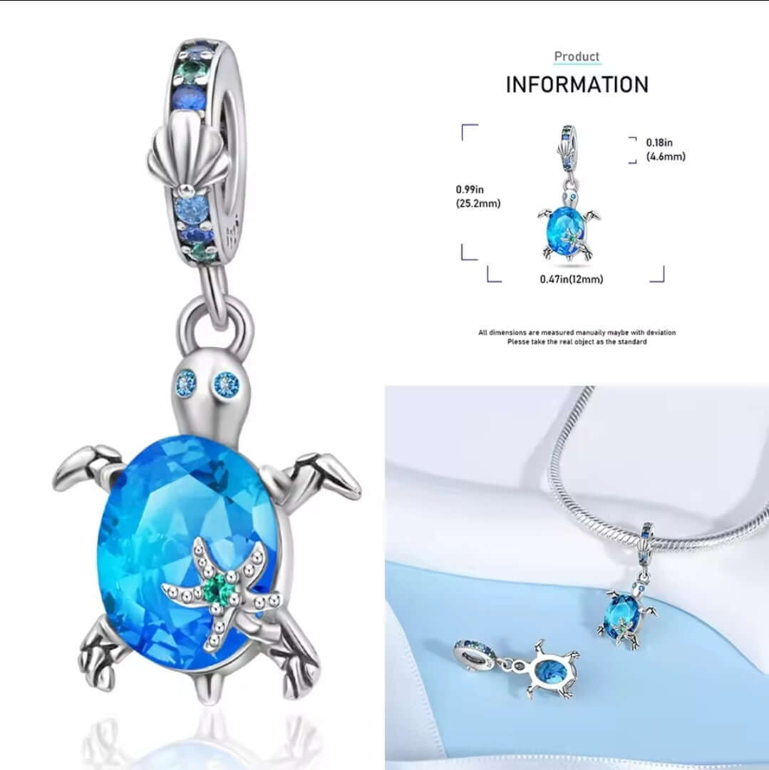 925 Birthstone Sea Turtle Charm March (Light Blue)