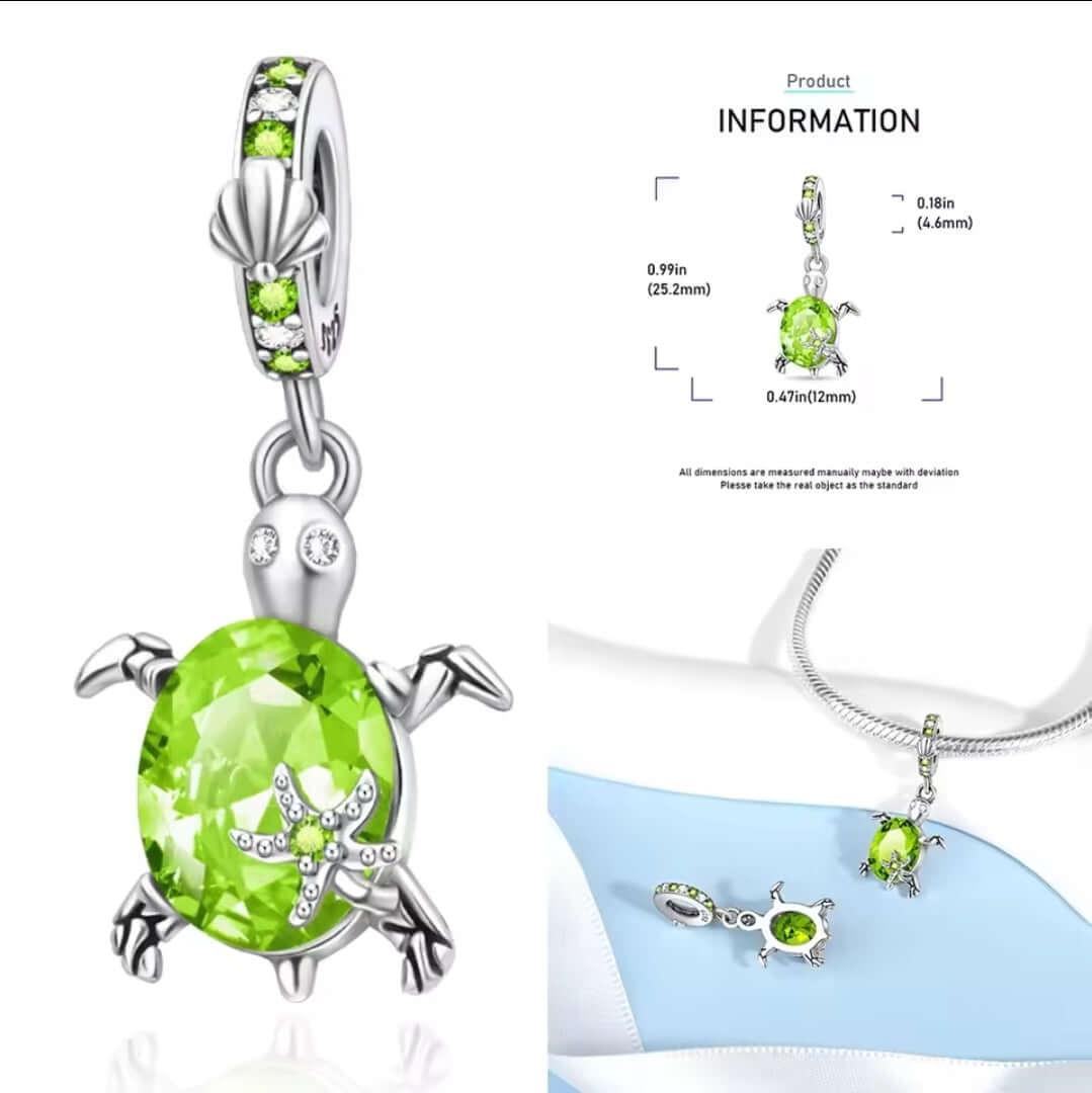 925 Birthstone Sea Turtle Charm August (Peridot/Light Green)