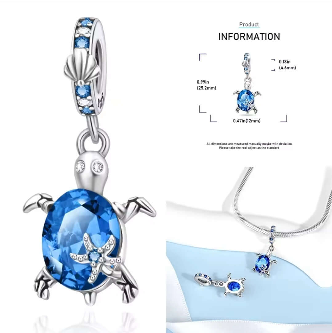 925 Birthstone Sea Turtle Charm September (Blue)