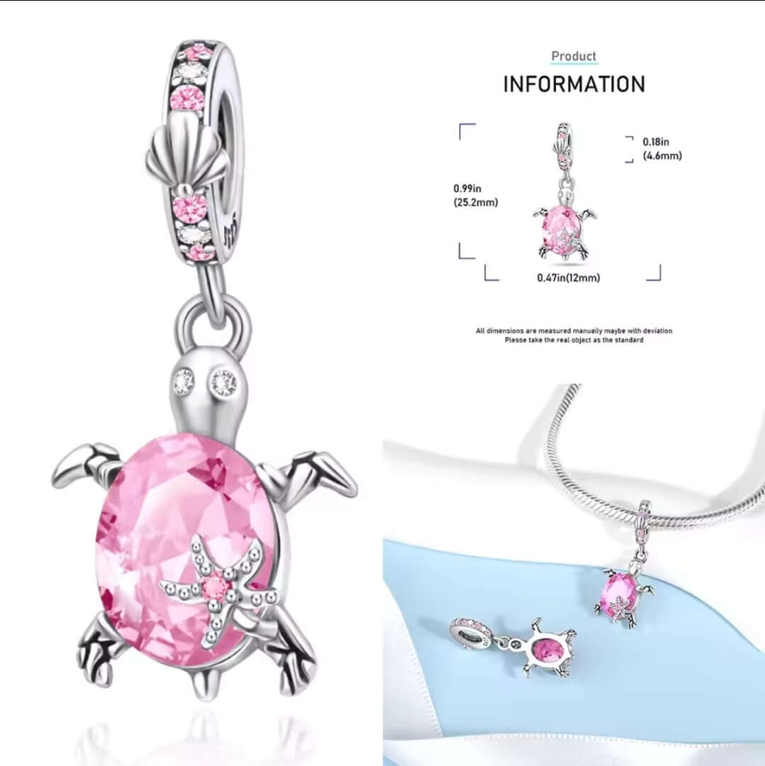 925 Birthstone Sea Turtle Charm October (Opal/Pink)