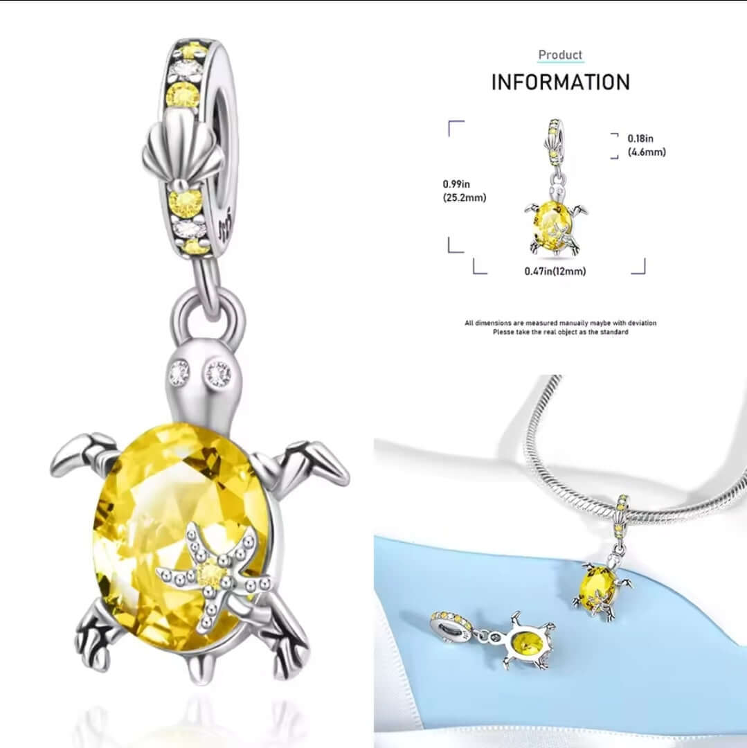 925 Birthstone Sea Turtle Charm November (Yellow/Orange)