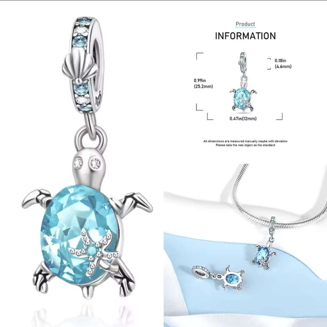 925 Birthstone Sea Turtle Charm December (Turquoise/Blue)