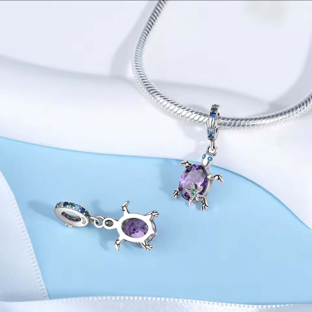 925 Birthstone Sea Turtle Charm February (Purple)