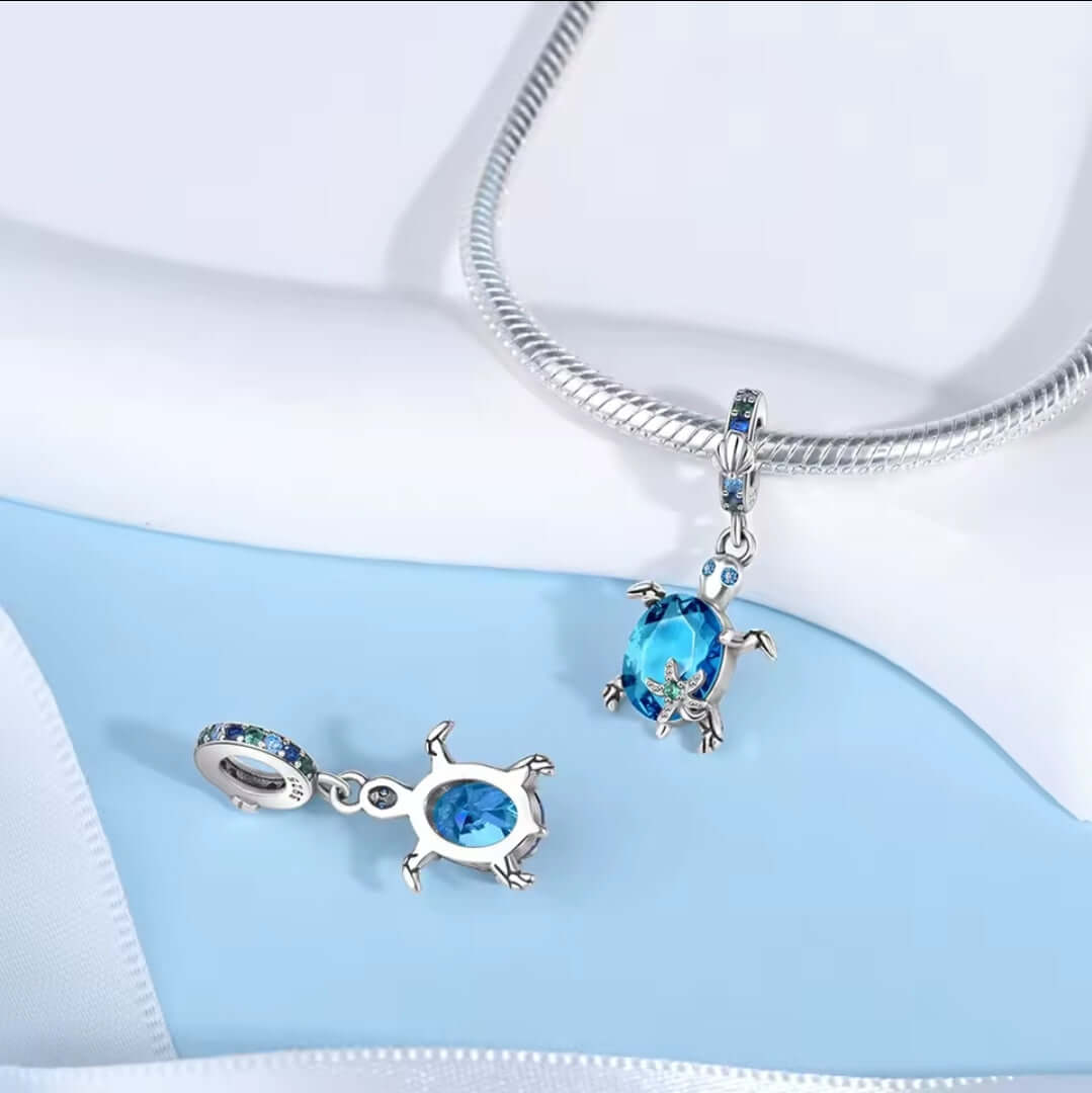 925 Birthstone Sea Turtle Charm March (Light Blue)