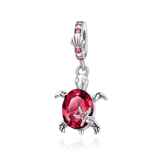 925 Birthstone Sea Turtle Charm January (Deep Red)