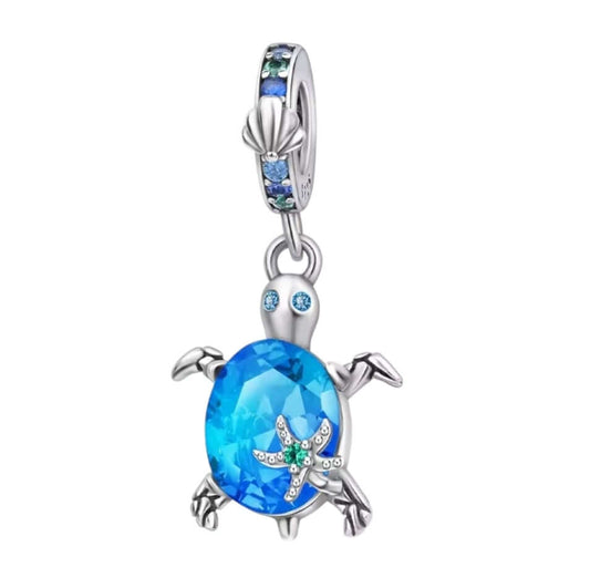 925 Birthstone Sea Turtle Charm March (Light Blue)