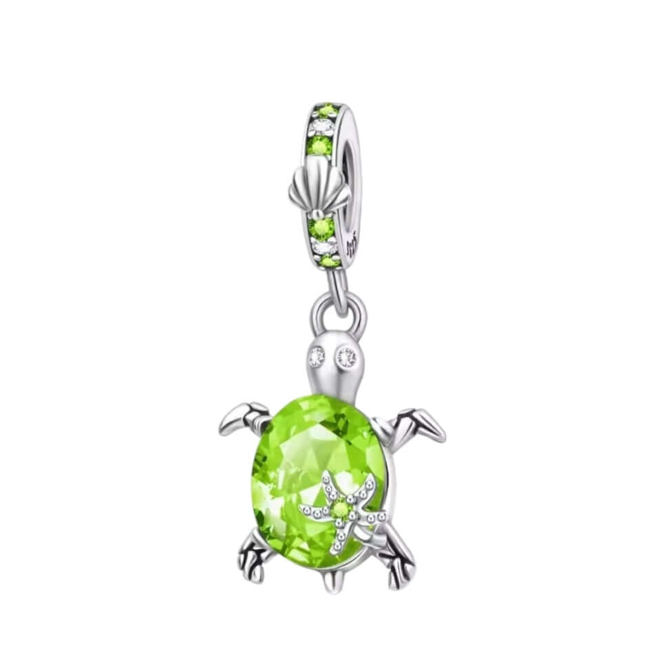 925 Birthstone Sea Turtle Charm August (Peridot/Light Green)