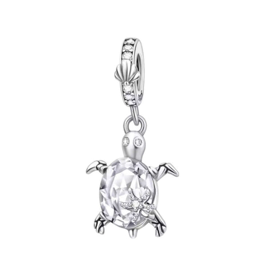 925 Birthstone Sea Turtle Charm April (Clear/White)
