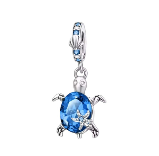 925 Birthstone Sea Turtle Charm September (Blue)