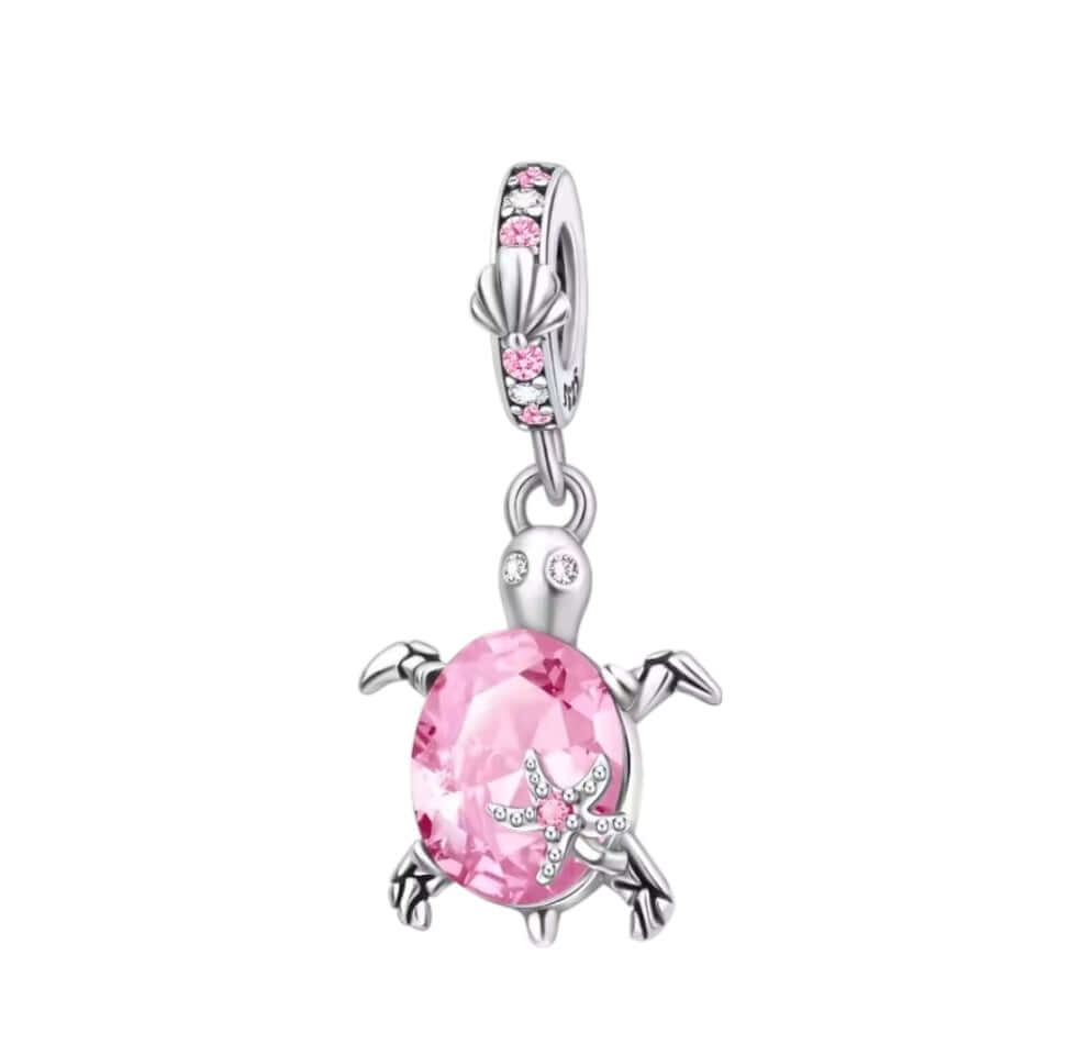 925 Birthstone Sea Turtle Charm October (Opal/Pink)