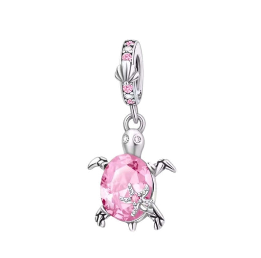 925 Birthstone Sea Turtle Charm October (Opal/Pink)