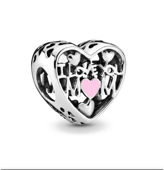 Mum Infinity Heart Charm Bead. Mother's Day